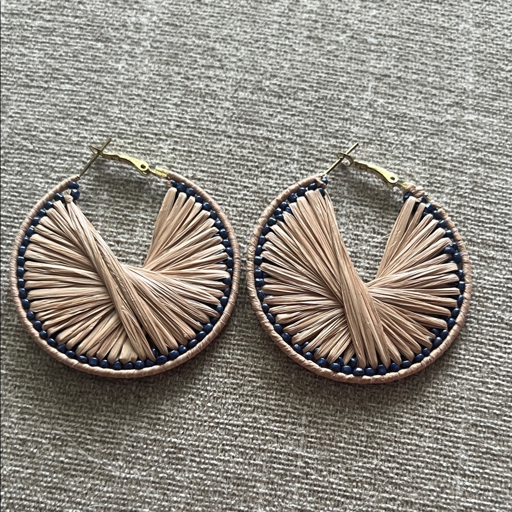 Elegant Tan and Navy Hoop Earrings